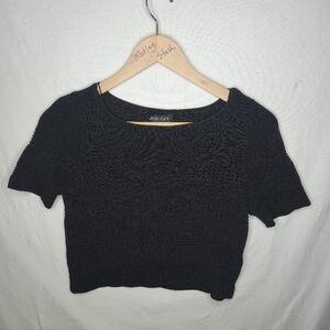 WHBM Ladies Black Open Weave Knit Short Sleeve Top Size Small